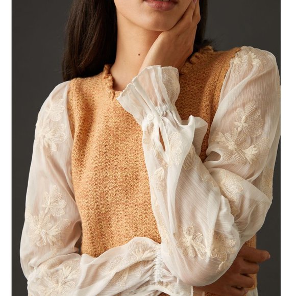 By Anthropologie Layered Sweater Vest Neutral Brown - Large - Picture 4 of 12